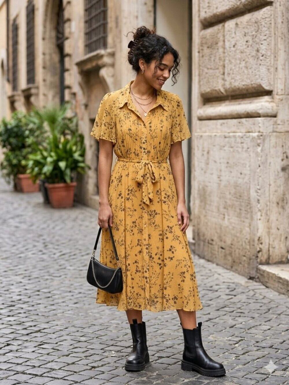 NWT NANETTE LEPORE Colonel Mustard Yellow Pleated Chiffon Midi Dress 12